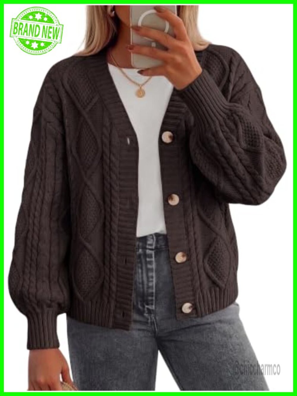Womens Chunky Cable Knit Open Front Cardigan Sweater Oversized